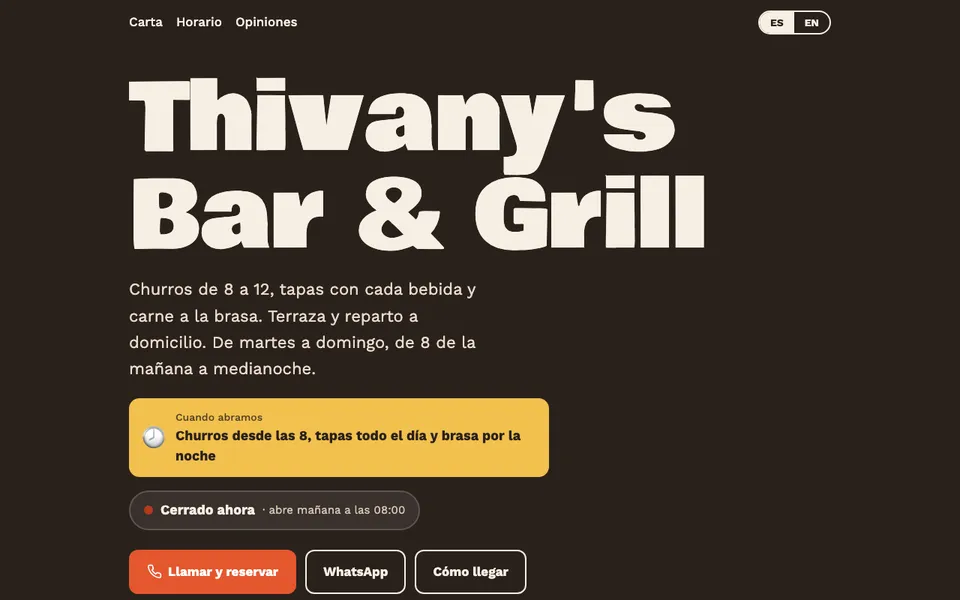 Propuesta de web para Thivany's Bar & Grill